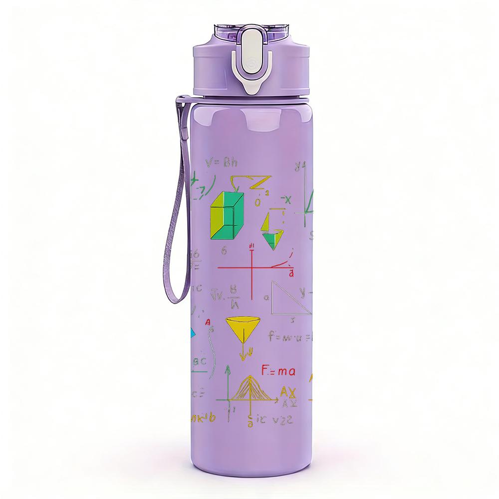 1PC Multicolor Doodle Letter 750ml Color Plastic Sports Water Bottle Leakproof Flip Straw Lid For Sports Office Home Use