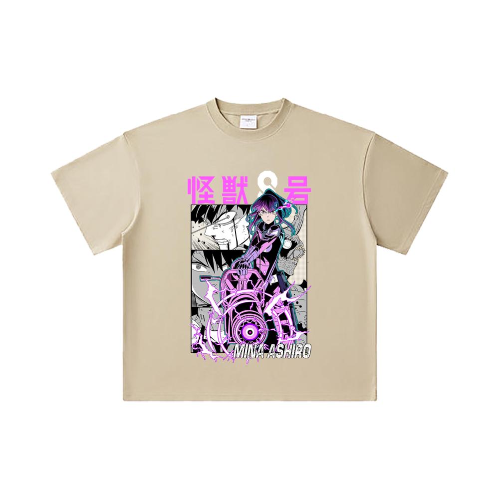 260 GSM Double Yarn 32 Count 100% Cotton Kaiju No 8 V15 Mina Print Unisex Heavy Cotton T Shirt