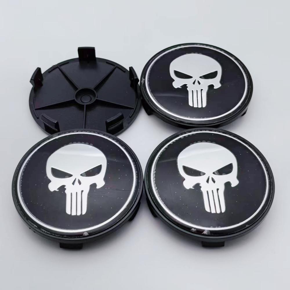 4pcs Skull Logo Emblem Car Wheel Center Caps 68MM 63MM Wheels Hub Cap Rim Hubcaps Cover Skulls Badge Replace Car Accessories