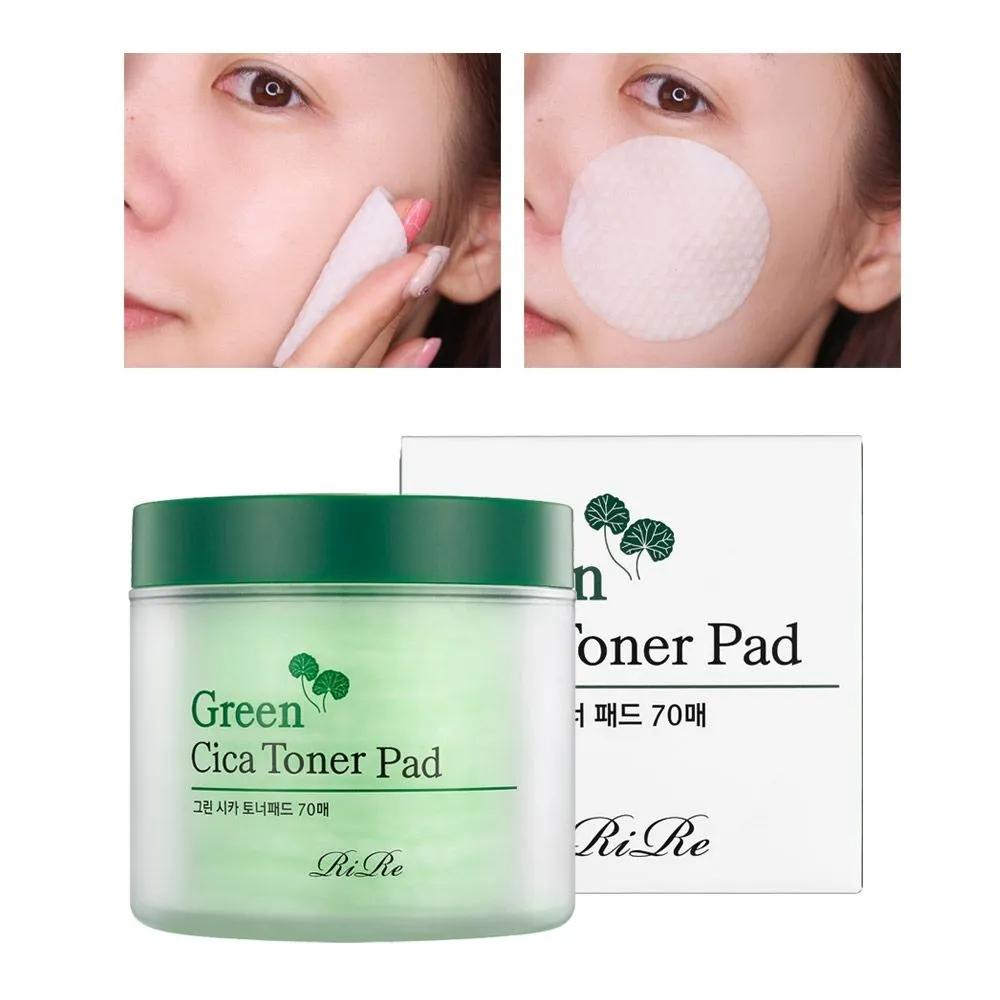 RIRE Green Cica Toner Pads 70 Sheets / Hydration, Exfoliation, Skin Soothing