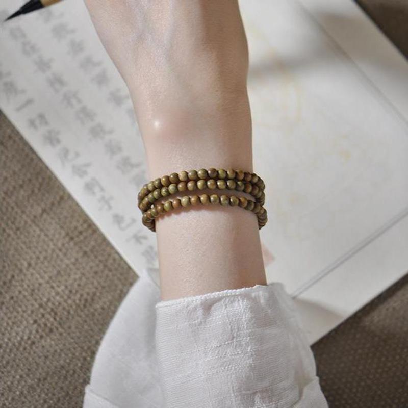 Natural Passion Seed Green Sandalwood Bracelet, Wooden Cultural and Play Ethnic Style Female Buddha Bead Sandalwood Bracelet.