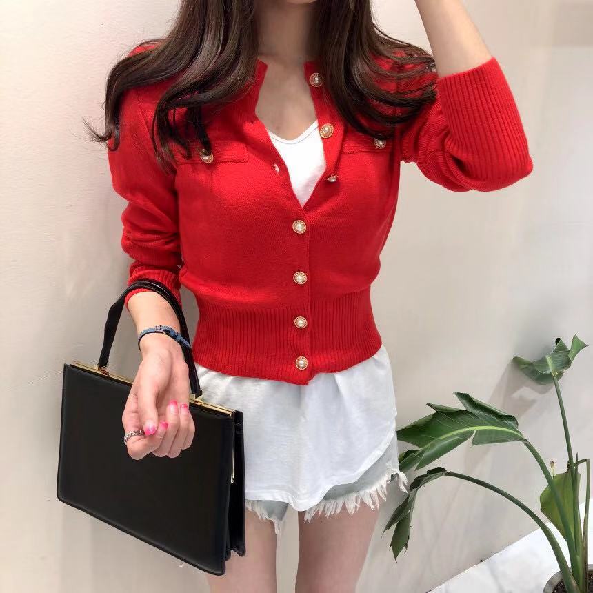 Xiaoxiang Style Knitted Cardigan Jacket Retro Short Fit Slimming Sweater Long Sleeved Top