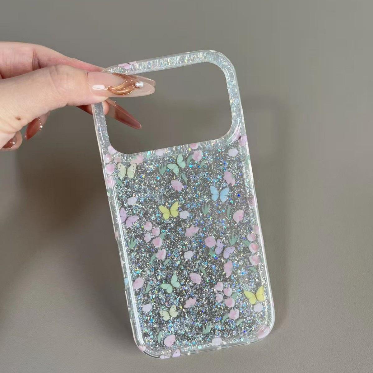 Colorful Glitter Butterfly Phone Case for iPhone 17 Pro Max, 16, 15P - Aesthetic and Romantic Design for Apple Devices 15 Pro