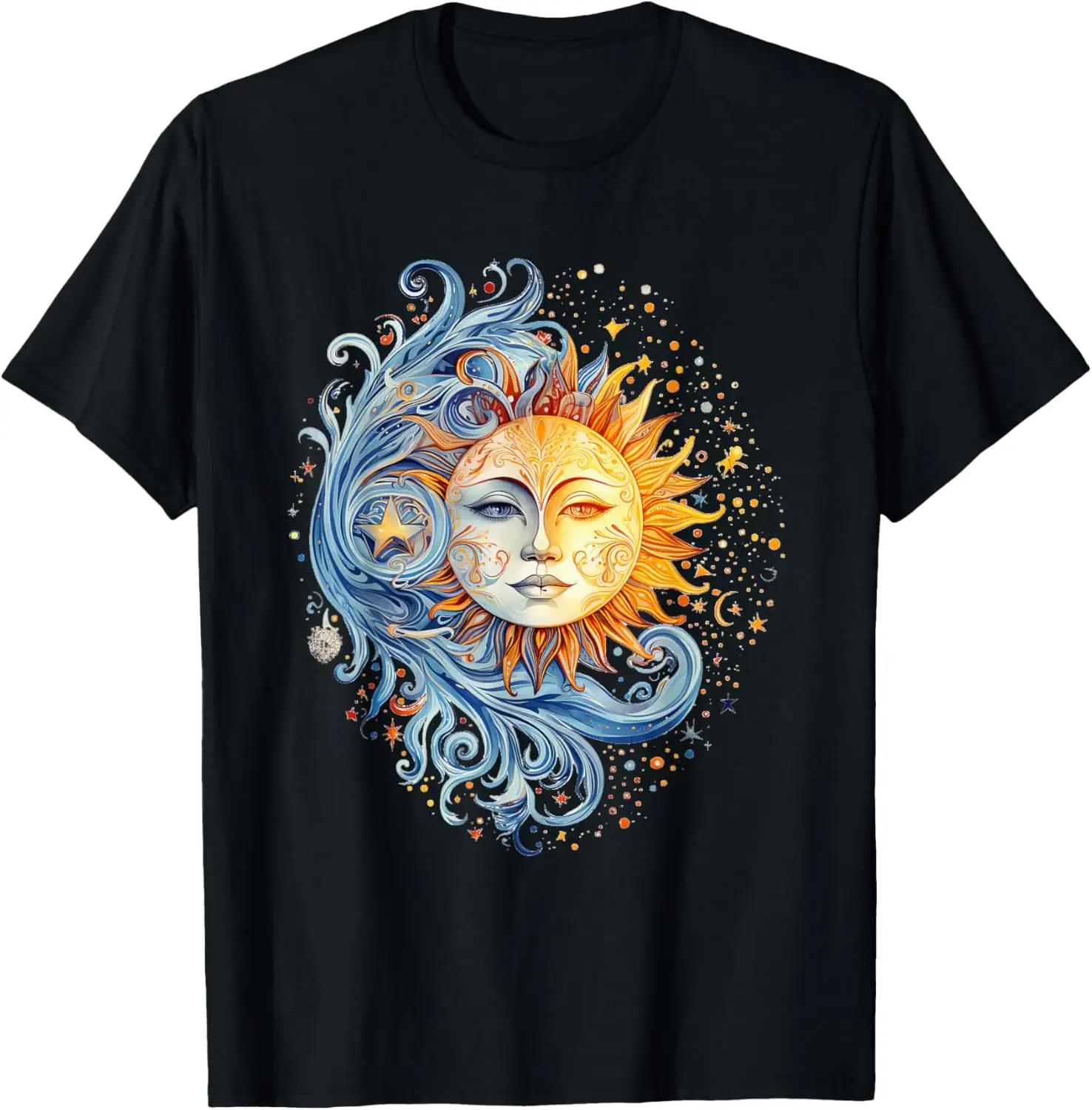 Funny Mystical Sun And Moon Celestial Art Graphic Tee Soft Cotton Round Neck Tshirt For Unisex S