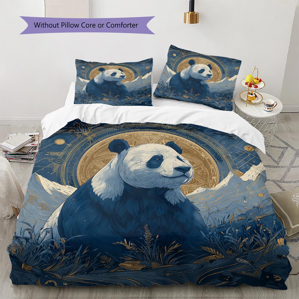 Moon Panda Pattern Bedding Quilt Set Home Decoration Gift (1 * duvet cover + 2 * pillowcase without core)