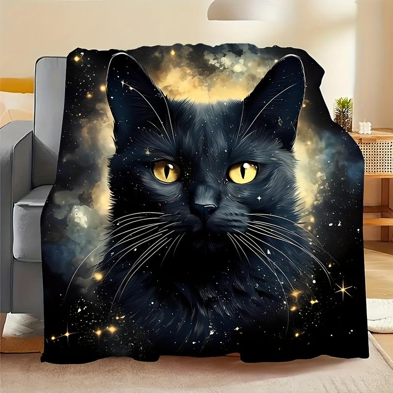 Cartoon black cat-themed pattern Flannel printed blanket suitable for all seasons suitable for living room office sofa travel