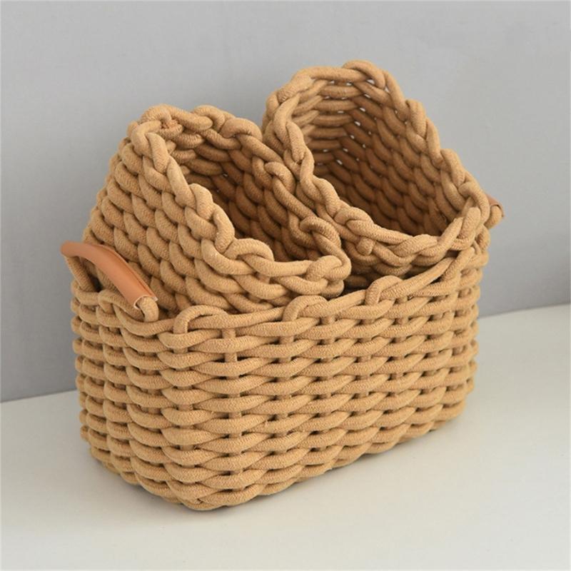 Elegant Cotton Woven Storage Container Large Capacity Bedroom Organizer Handwoven Desktop Basket for Living Room