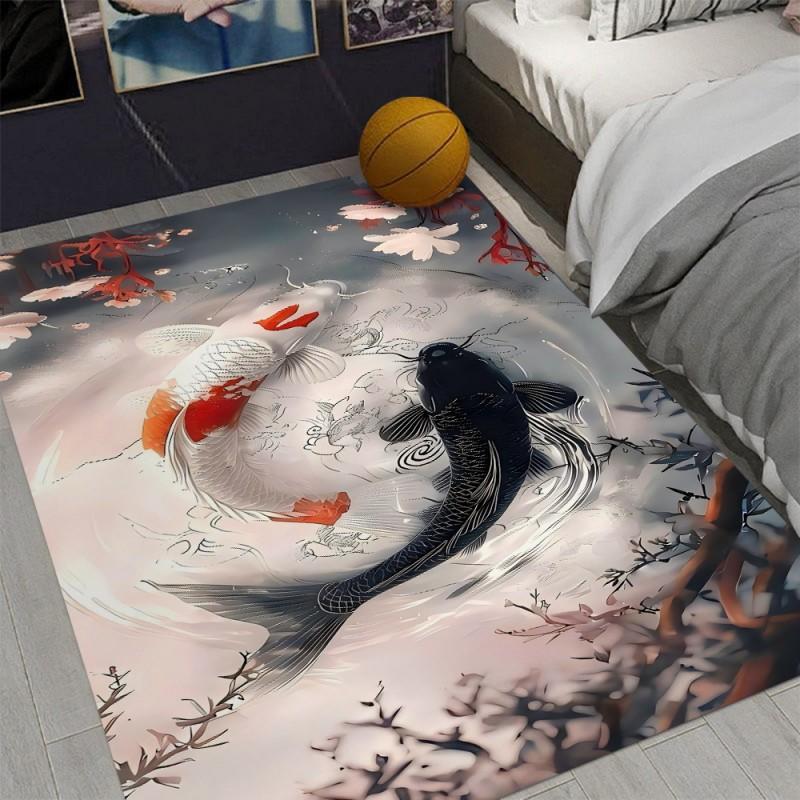 Koi Fish Print Area Rug Non-Slip Floor Mat for Home Living Room Bedroom Rug Machine Washable Carpet Decor
