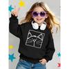 Kids Long‑Sleeve Crewneck Sweatshirt, Cute Cat Face Design Print,Daily Casual Top for Spring & Autumn