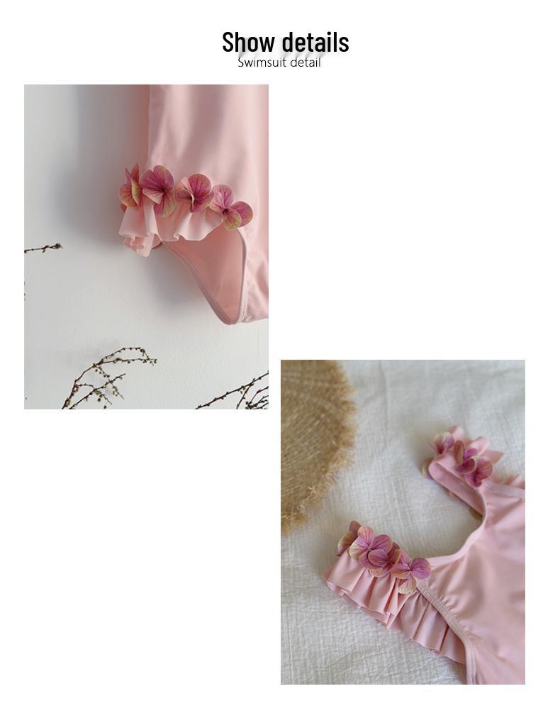 2025 Pink Lace Sling One-Piece Swimsuit for Girls - Fashionable Holiday Style