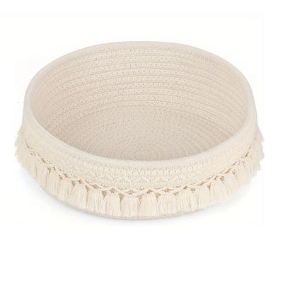 Boho Cotton Rope Storage Basket with Tassels for Makeup Desk and Home Use Multi Purpose Organizer for Household Items Storage