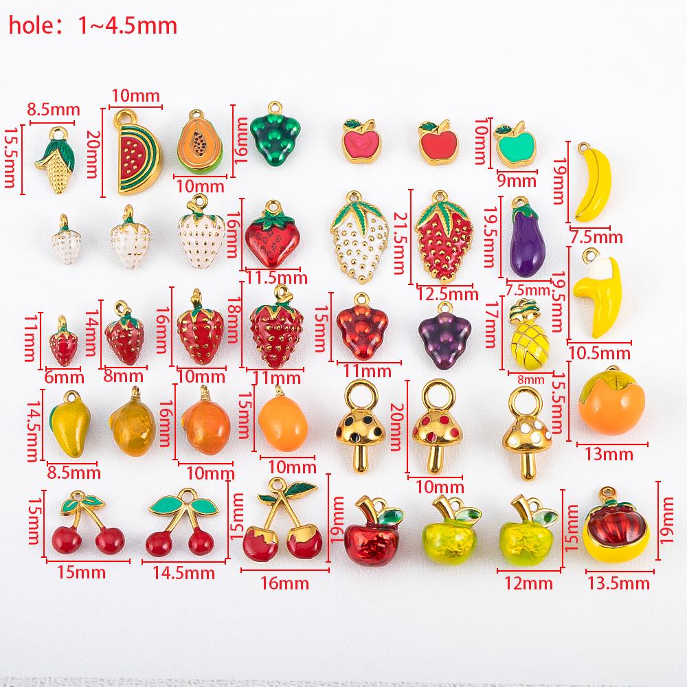 2pcs Stainless Steel Enamel Cute Strawberry Banana Corn Grape Cherry Charms Gold Plated DIY Bracelet Earrings Jewelry Findings