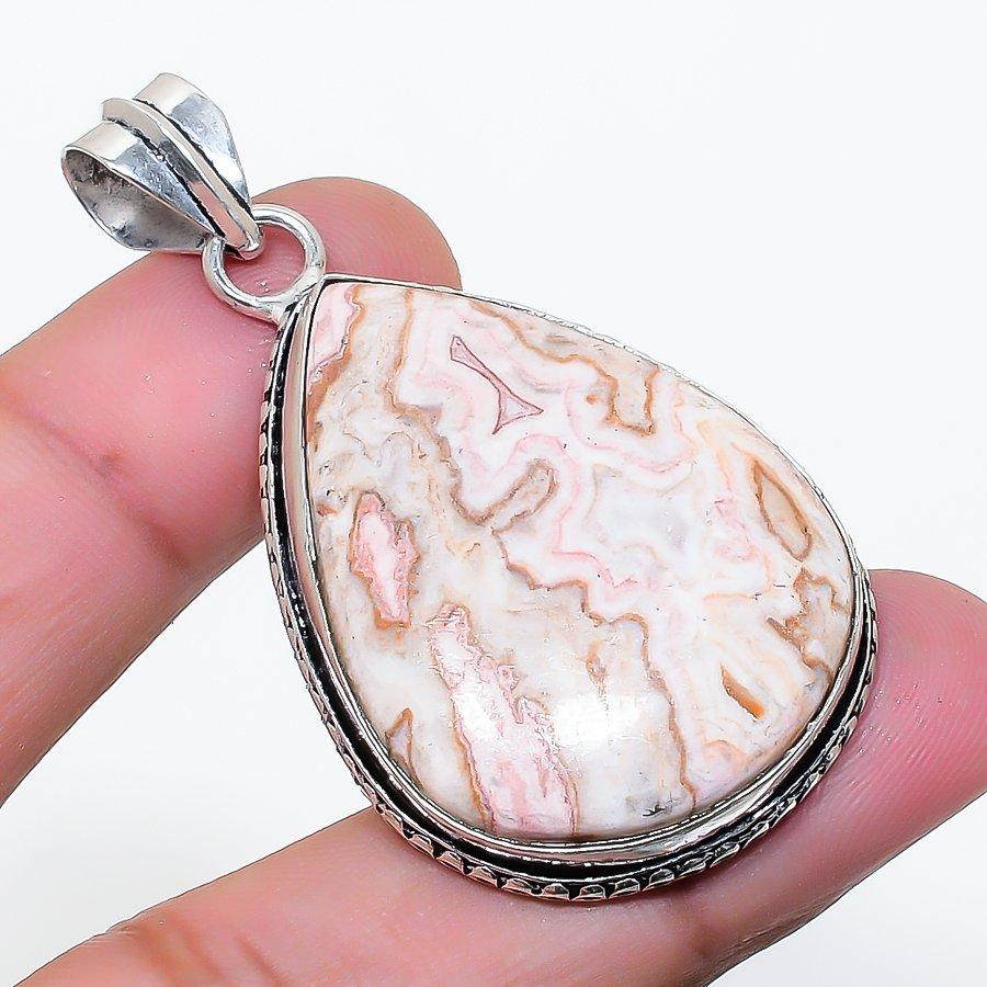 Natural Laguna Lace Agate Gemstone 925 Sterling Silver Pendant 2.01  AP-15050