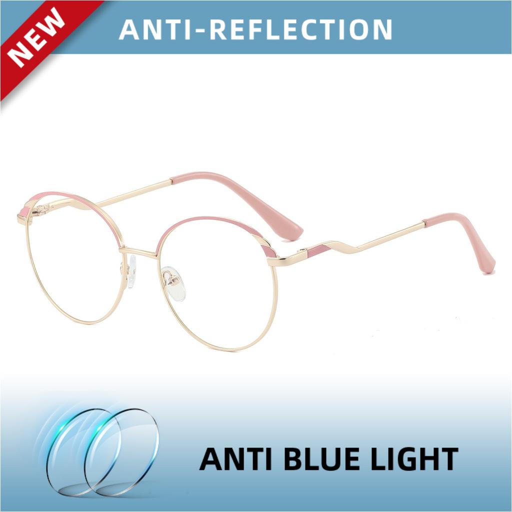 EYORA Fashion Metal Round Full Rim Reading Glasses Anti Blue Ray Myopia and Hyperopia Photochromic Prescription Eyewear Lens