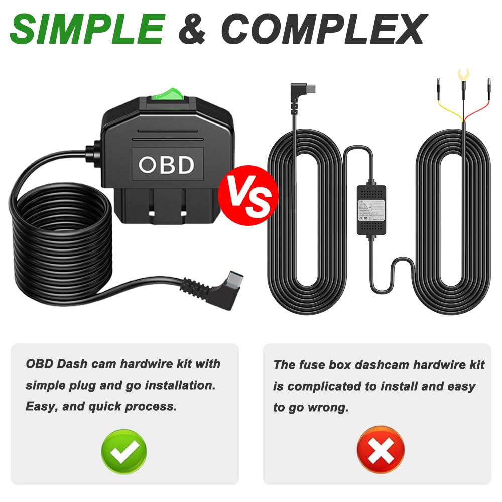 Xiatiaosann OBD Power Cable for Dash Camera, OBD2 To Type C Direct Charging Cable
