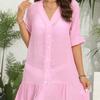Women's V Neck Ruffled Buttons Beach Smock Cardigan Casual Dress
