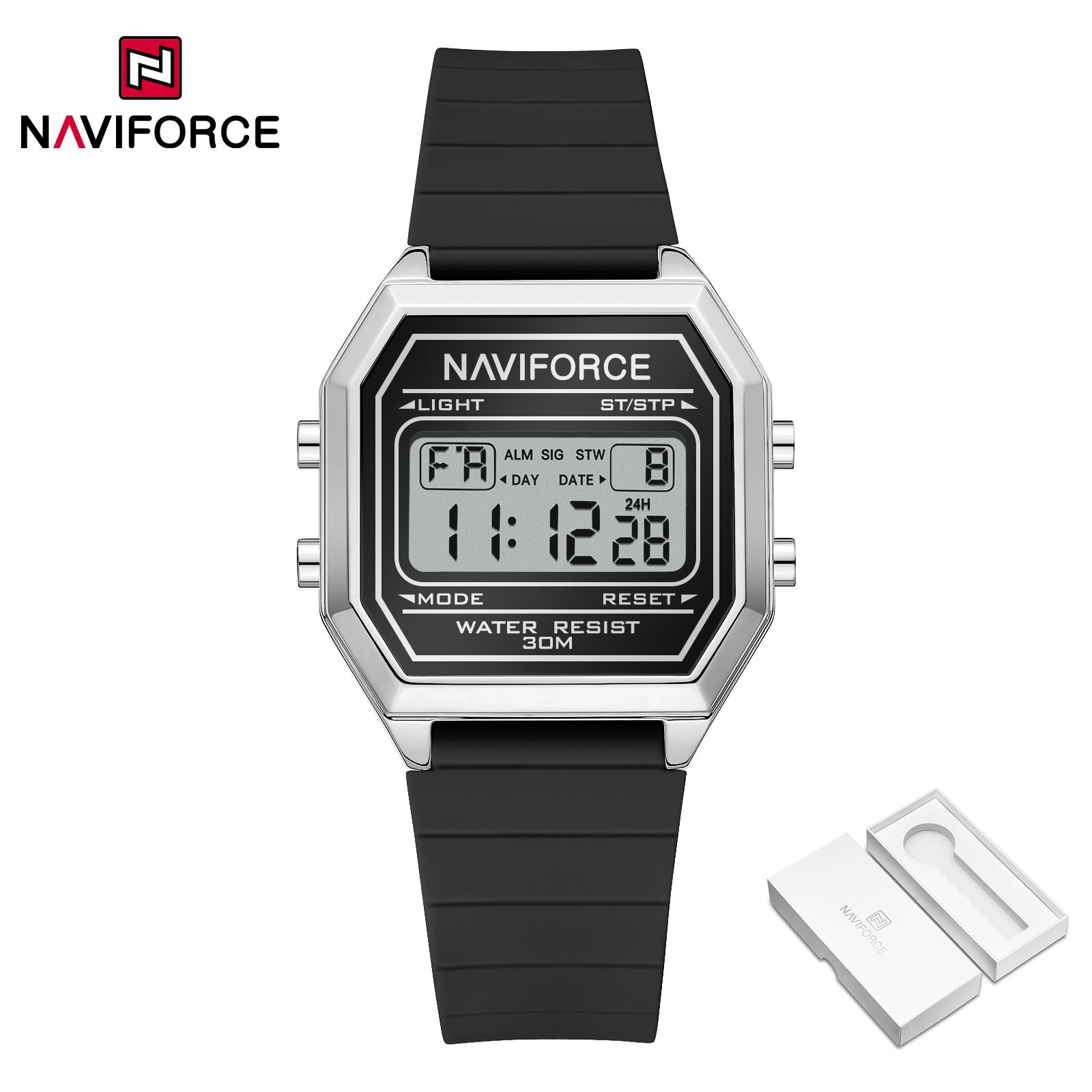 

NAVIFORCE Lightweight Digital Watch for Lady Women Silicone Strap Night Pattern Alarm Calendar Chronograph Waterproof Ladies Casual Watch NF5063T серебряный