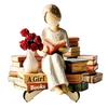 Scultura Decorativa Minimalista per Scaffale, Statuetta in Legno di Ragazza che Legge, Statua Stabile in Stile Pastorale, Statuetta da Scrivania per Decorazione di Librerie, Guarigione Artistica
