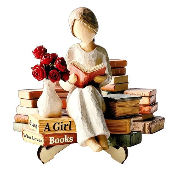 Scultura Decorativa Minimalista per Scaffale, Statuetta in Legno di Ragazza che Legge, Statua Stabile in Stile Pastorale, Statuetta da Scrivania per Decorazione di Librerie, Guarigione Artistica