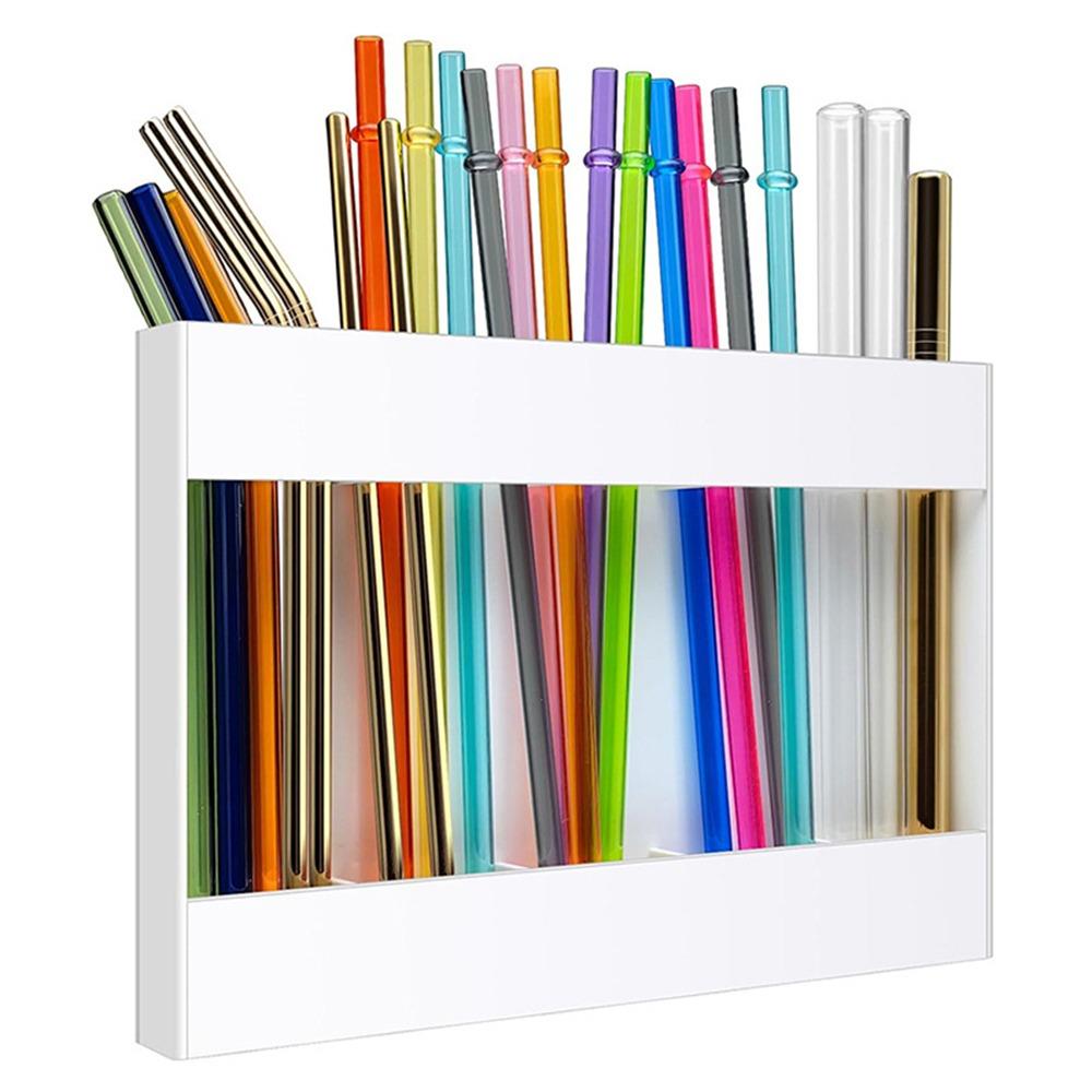 

Acrylic Acrylic Straw Holder Reusable Makeup Brushes Organizer for Kitchen Counter Cupboard Door белый