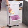 Odor-Proof Kitchen Trash Can with Lid, Movable,  Large Capacity, Double Layer, Dry & Wet Waste Separation.