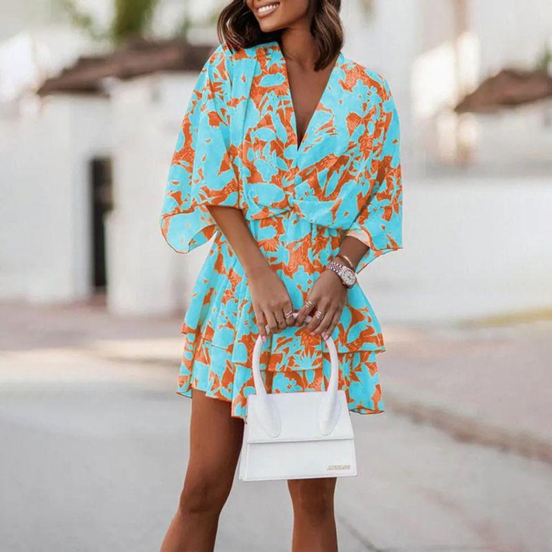 

Loose V Neck Ruffles Black Short Dresses V-neck Flounce Short Dress Green XXL