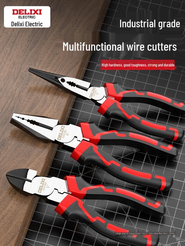 Delixi Electric Multi-functional Needle-Nose Pliers - Steel Wire Angled Pliers for Electricians and Household Use