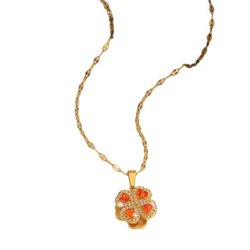 Necklace Female Rotating Flower Zircon Niche Fashion New High-end Design Pendant Temperament Titanium Steel Necklace