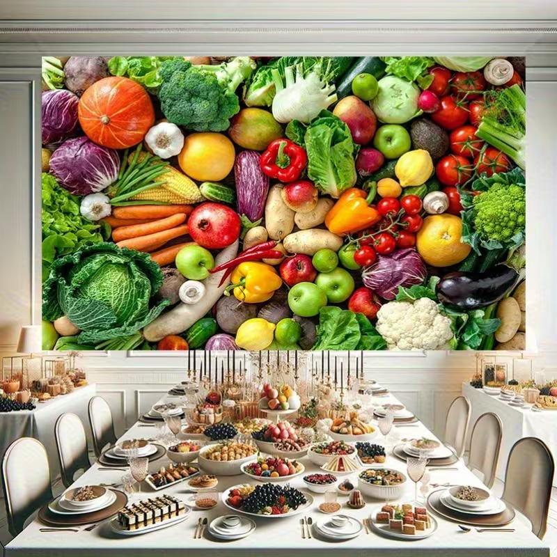 2D Healthy Food Tapestry, Assorted Fresh Produce Background Cloth