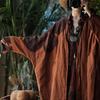 Johnature Women Vintage Patchwork Floral Trench Solid Color Linen Coats Autumn Long Sleeve Chinese Style Long Trench