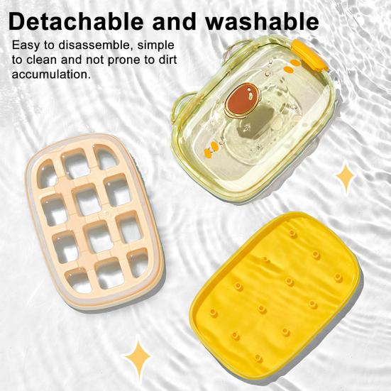 Forma na ledové kostky Láhev na vodu 2 v 1 Roztomilý design medvídka Lis na ledové kostky s nulovým dotykem Podnos na ledové kostky s víkem Přenosná mrazicí láhev na ledový nápoj pro cestování a rodinu