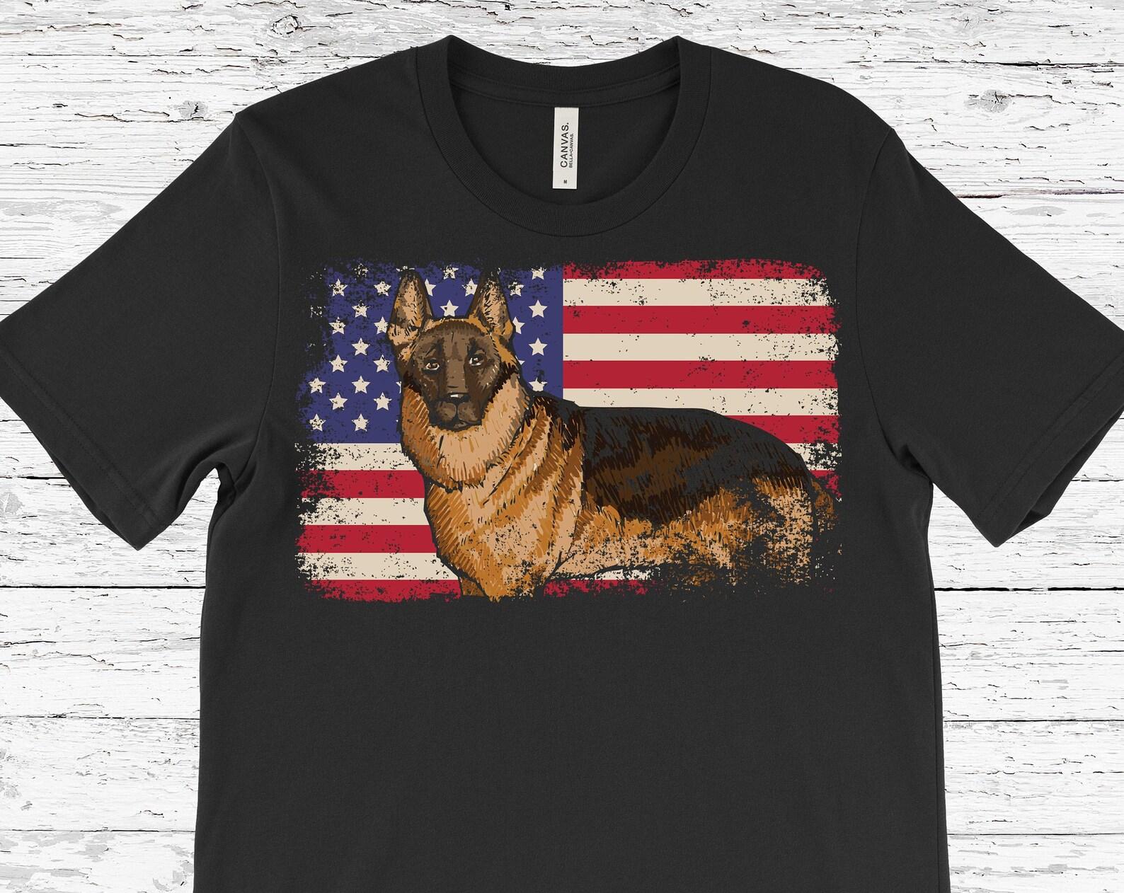 American Flag German Shepherd Dog Vintage T-Shirt, Shepherd Mom Mama Dad T Shirt, GSD Owner Gift, K9 Police Lover, Handler Trainers Present, 110
