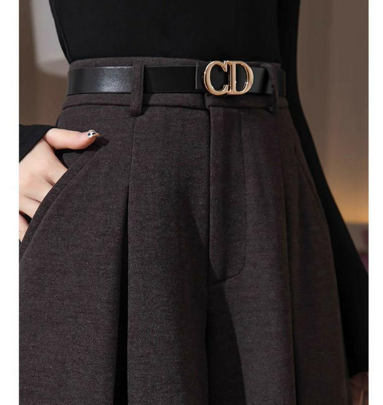 Petite High-Waist Wool Flannel Wide-Leg Pants with Flared Skirt Overlay - Autumn/Winter Fashion.