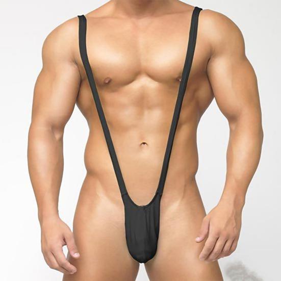 Mankini Solid Color/Leopard Print Stretchy Sexy Men Solid Color Sling Swimsuit for Summer