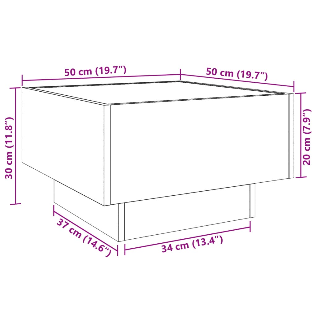LED Coffee Table Sonoma Oak 50x50x30 cm Particleboard