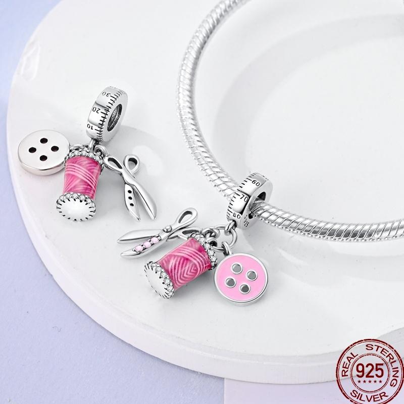Copper Tailor Handmade Button Scissors Shiny Zircon Charm Beads Suitable For Panoriginal Bracelet Diy