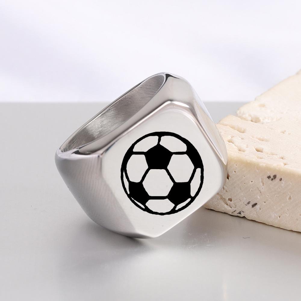 Retro Square 18MM Laser Engraved Sports Football Ring with Customizable Logo for Women Size 13