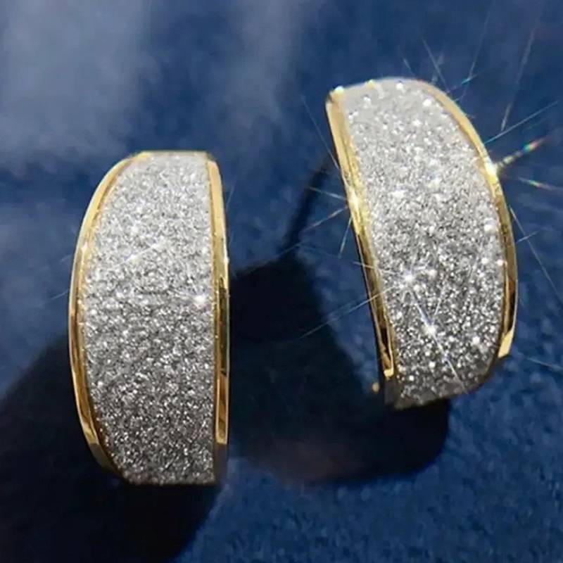 

Huitan Women Hoop Earrings Two Tone Full Sparkling Cubic Zirconia Elegant Wedding Accessories Trendy Chic Zircon for Lady Party