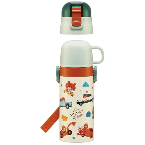 Skater Children's Stainless Steel Water Bottle, 2-Way Straw Drinking, 410ml, Cup Drinking, 350ml, Tomica and Tom Tsumupapa, Child-Friendly Lightweight