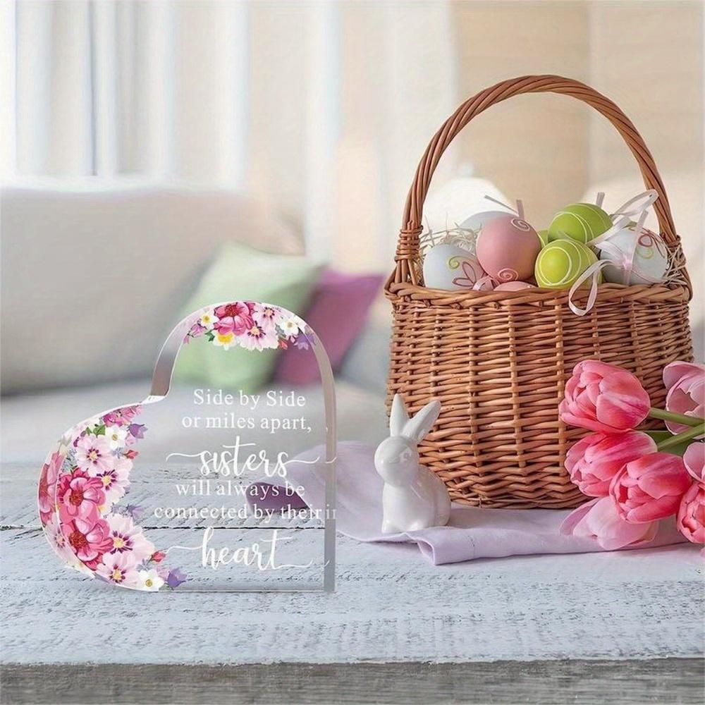 "Sisters Connected by Heart" Acrylic Plaque. Inspiring keepsake paperweight & table centerpiece.