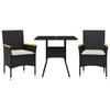 VidaXL Garden Dining Set and Cushions 3 Pcs Black Rattan Glass, Outdoor Dining Set, Furniture of 3278703