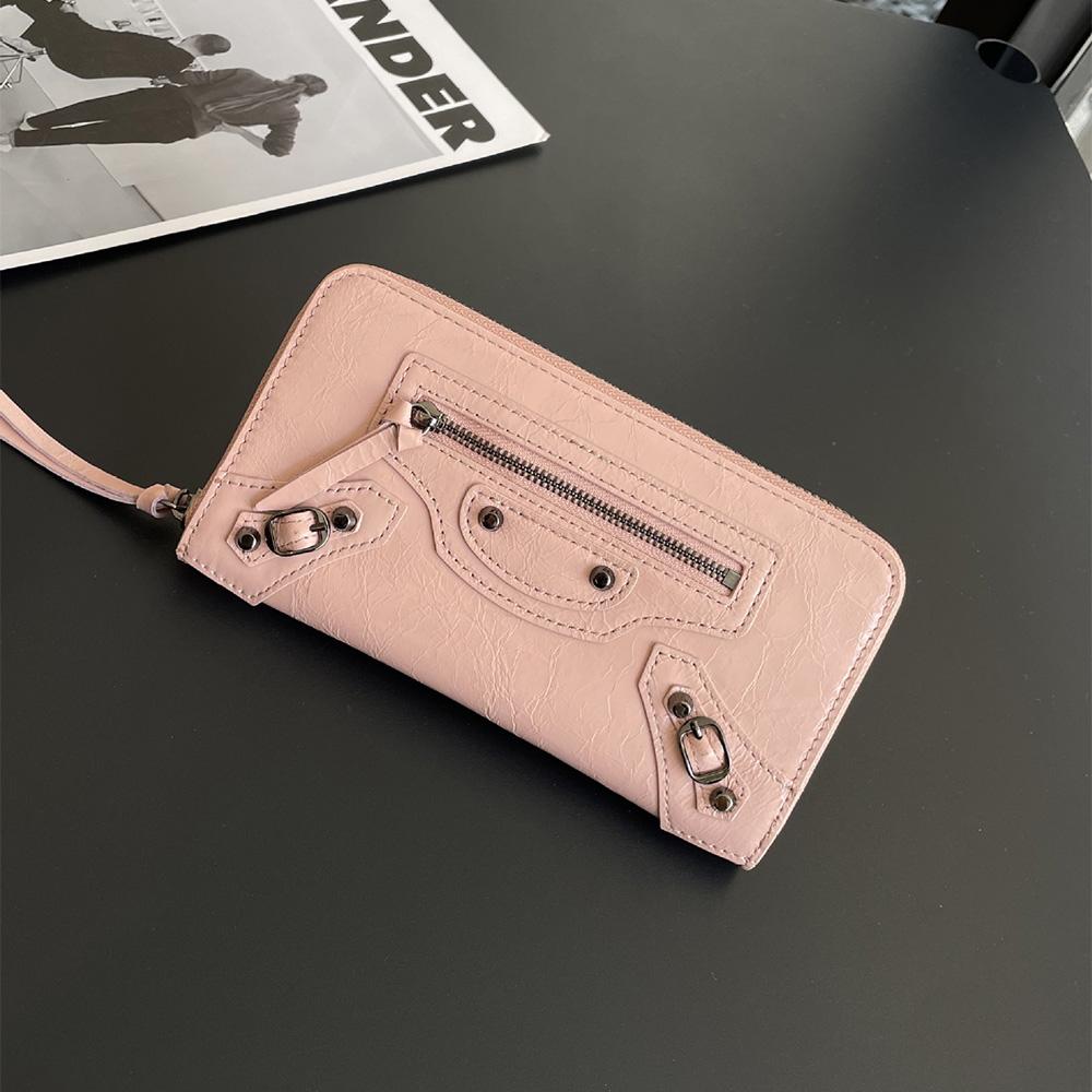 Retro Genuine Leather Women Wallets First Layer Of Cowhide Motorcycle Long Wallet Branded Style Rivets Phone Purse Studs Clutch Bag