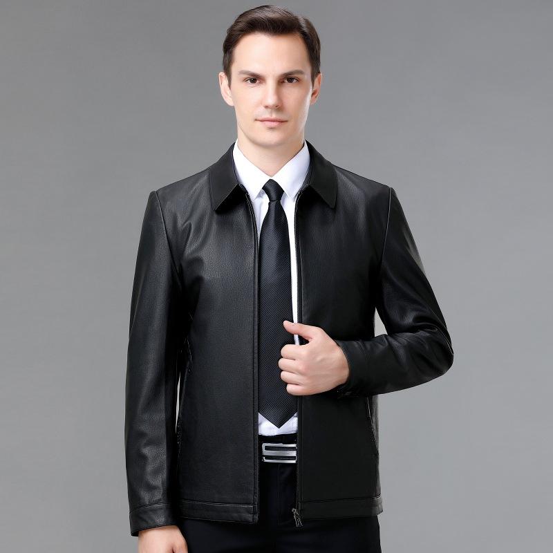 Genuine Leather Men's High-end Coat Sheepskin Middle-aged Business Casual Men's Stand-up Collar Velvet Jacket