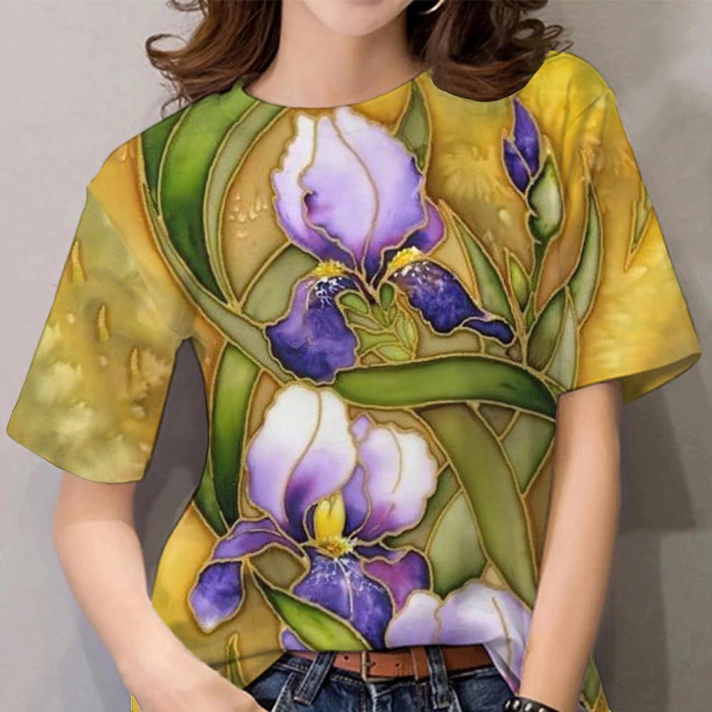 Retro butterfly flower 3d printing T-shirt women's street wear summer fashion short-sleeved O-neck top