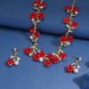 Two-Piece Jewelry Necklace Set Exaggerated Retro Alloy Red Rhinestone Earrings Necklace Women
