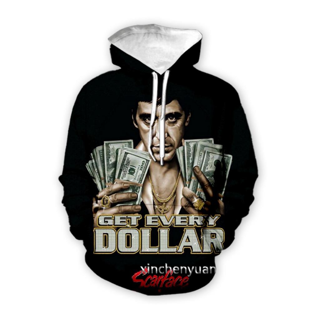 Cross Border Popular Scarface 3D Printed Long Sleeved Sweatshirt for European and American Men's Casual Hooded Sweatshirt