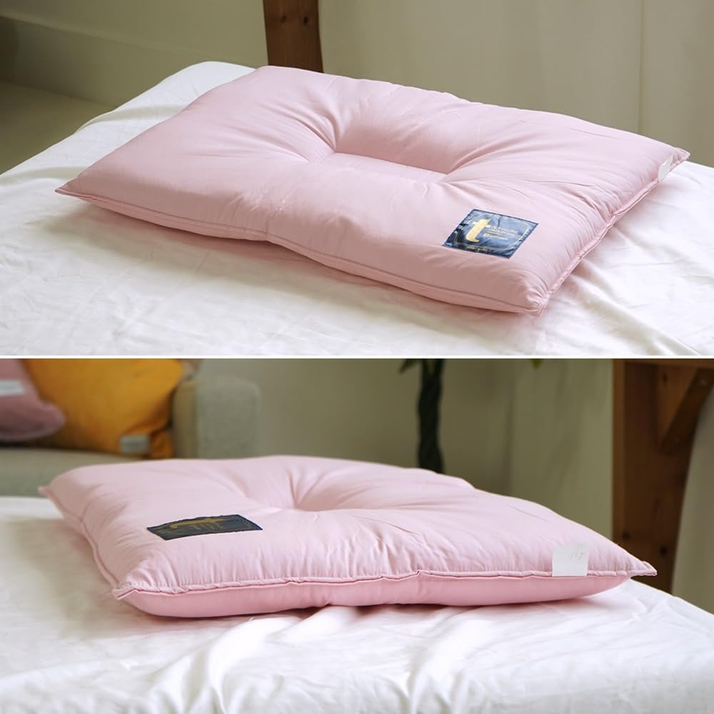 Ee Futonya Women's Low Pillow, 5.5cm High, Tourmaline-Treated Cotton Fill, 43x63cm, Firm Concave Design, Cervical Spine Stabilization and Relaxation