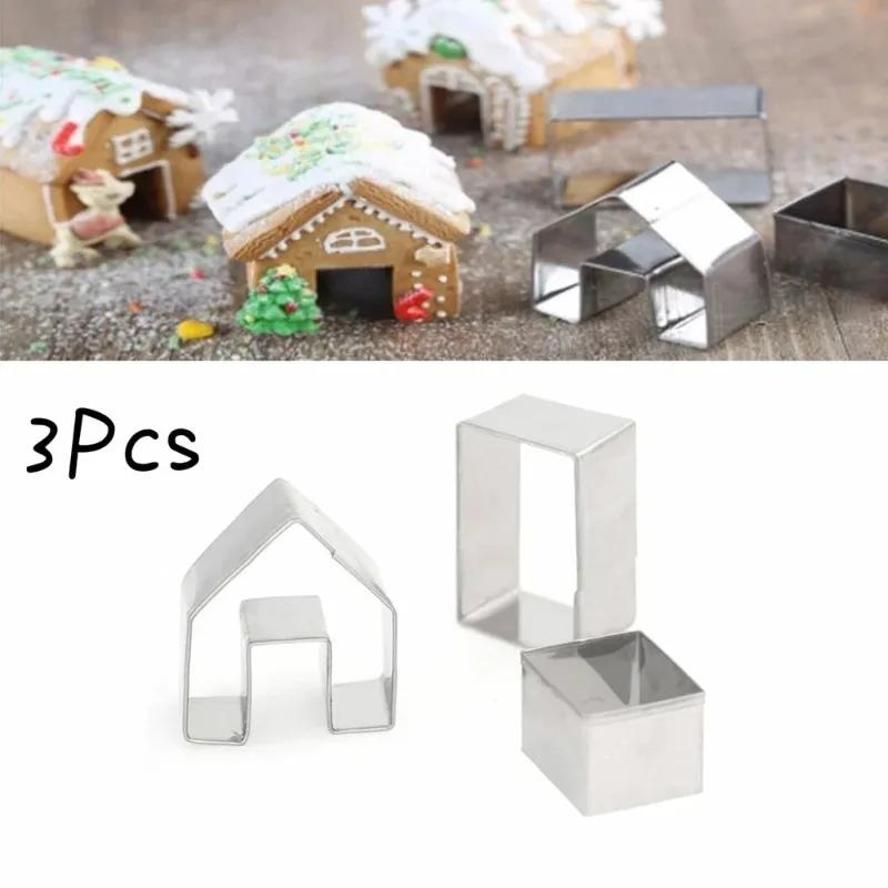 3 Pieces Christmas Gingerbread House Cookie Cutter Set Stainless Steel Cookie Molds Cookie Stamp Sandwich Cutter Christmas Molds серебряный
