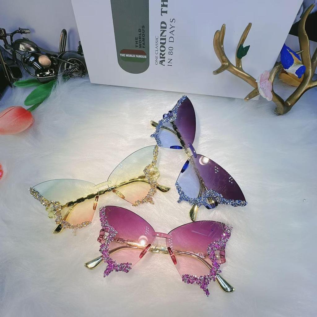 Women's High-End Rhinestone Butterfly Frameless Sunglasses for Party & Catwalk Events
