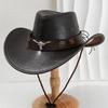 Unisex Vintage Faux Leather Western Cowboy Hat Outdoor Gentleman Cowgirl Jazz Cap Sombrero Hombre Cowboy Hat